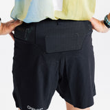 Back view of the AROW Marathon Short v.2 in Black and White, showing the rear waistband pocket and Chance logo
